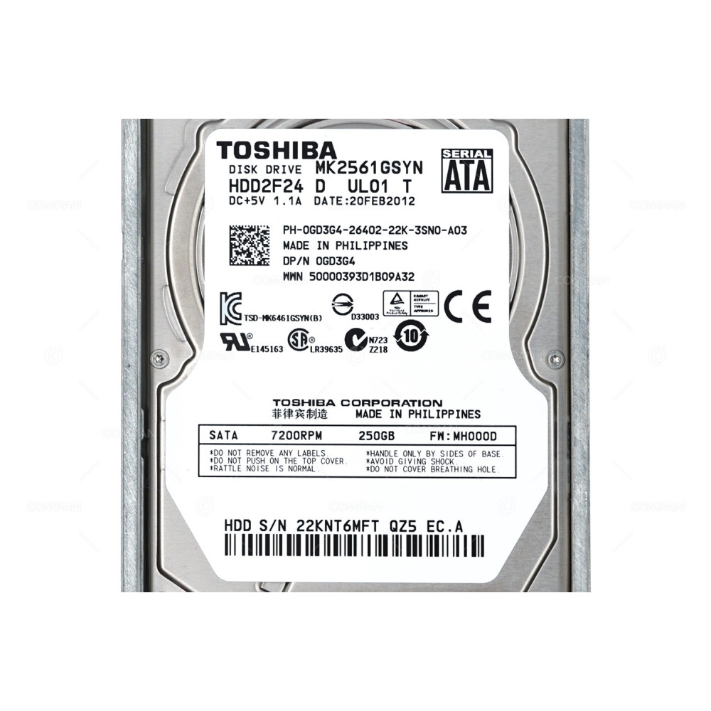GD3G4 DELL HDD 250GB 7.2K SATA 3G 2.5" SFF HOT-SWAP